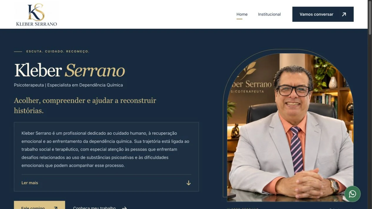 Página inicial do site de Kleber Serrano, em desenvolvimento