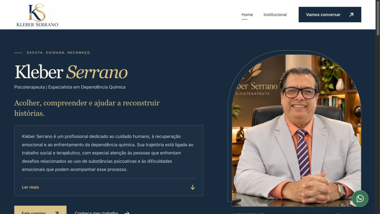 Página inicial do site de Kleber Serrano, em desenvolvimento